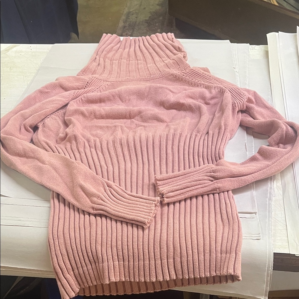 Pink Ribbed Turtleneck Sweater